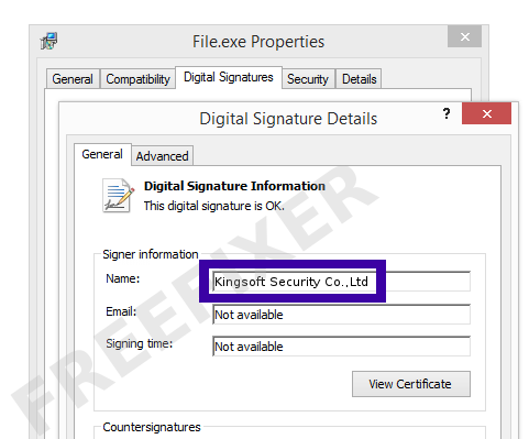 Screenshot of the Kingsoft Security Co.,Ltd certificate